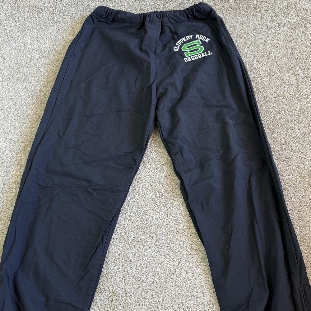 Vintage Slippery Rock University Pants Mens Medium Black Baseball Warm Up DeLONG